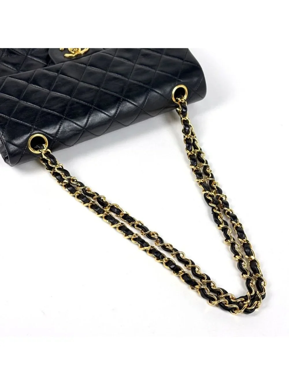 Chanel Shoulder Bag Quilted Double Flap CC Logo Leather Black